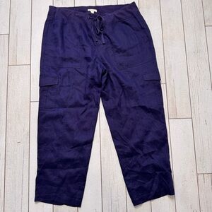 Eileen Fisher 100% Organic Linen Cargo Trouser Pants Women’s Size Large Blue